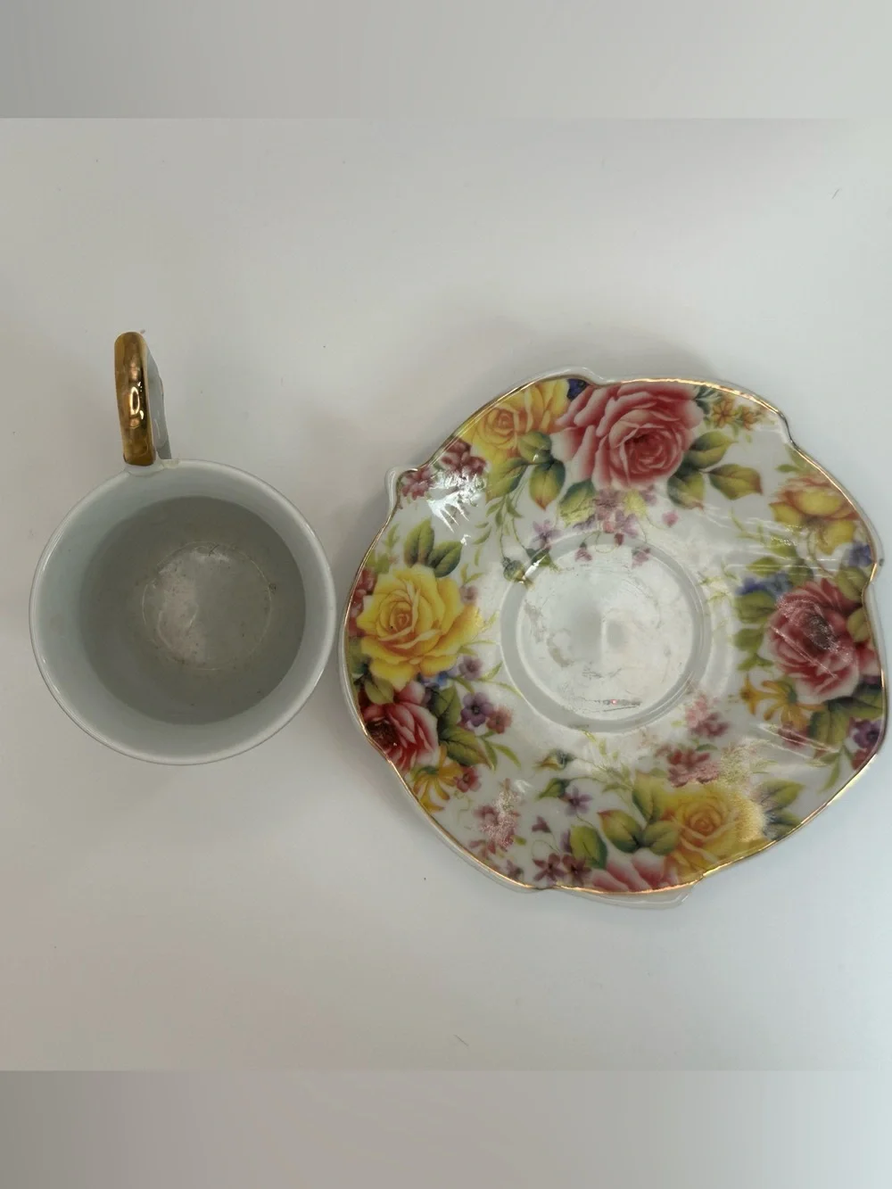 Vintage Lily Creek Demitasse Cup Saucer Floral Roses 24K Gold